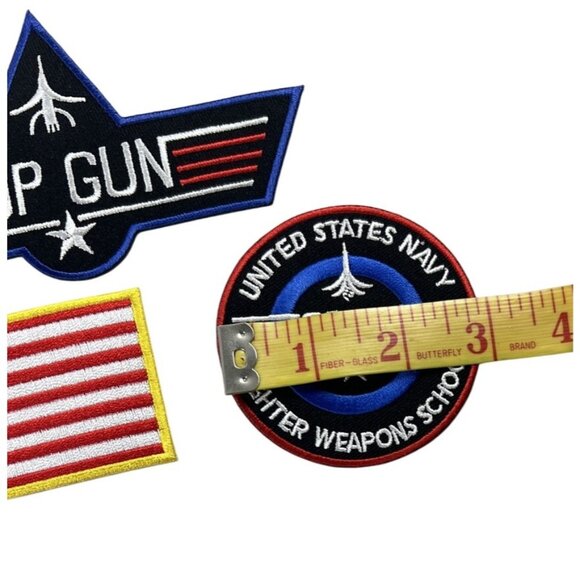 Top Gun Navy Fighter Weapons School & American Flag Iron-On Patches Set - Picture 3 of 5